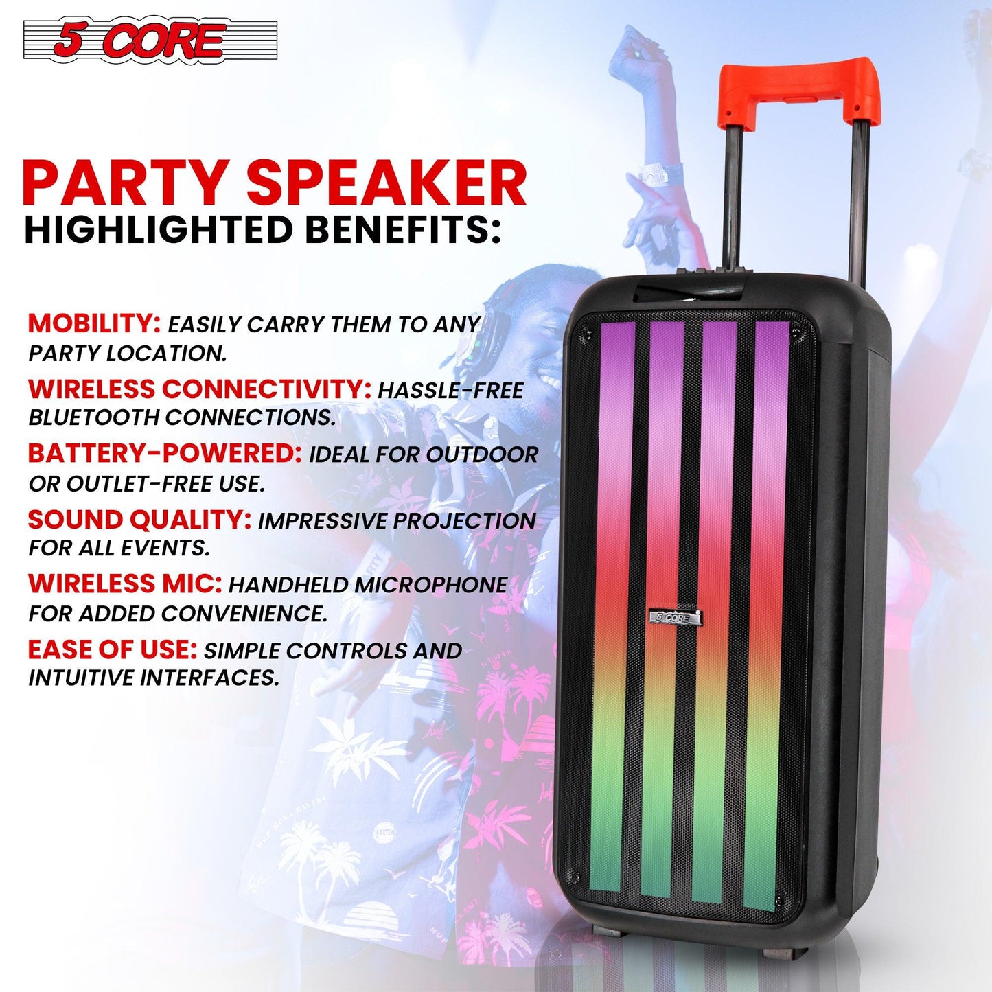 5 Core karaoke machine with 3-way 8" bluetooth speaker