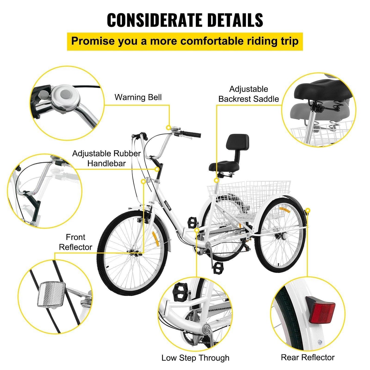 VEVOR 26'' 7-Speed Foldable Adult Tricycle