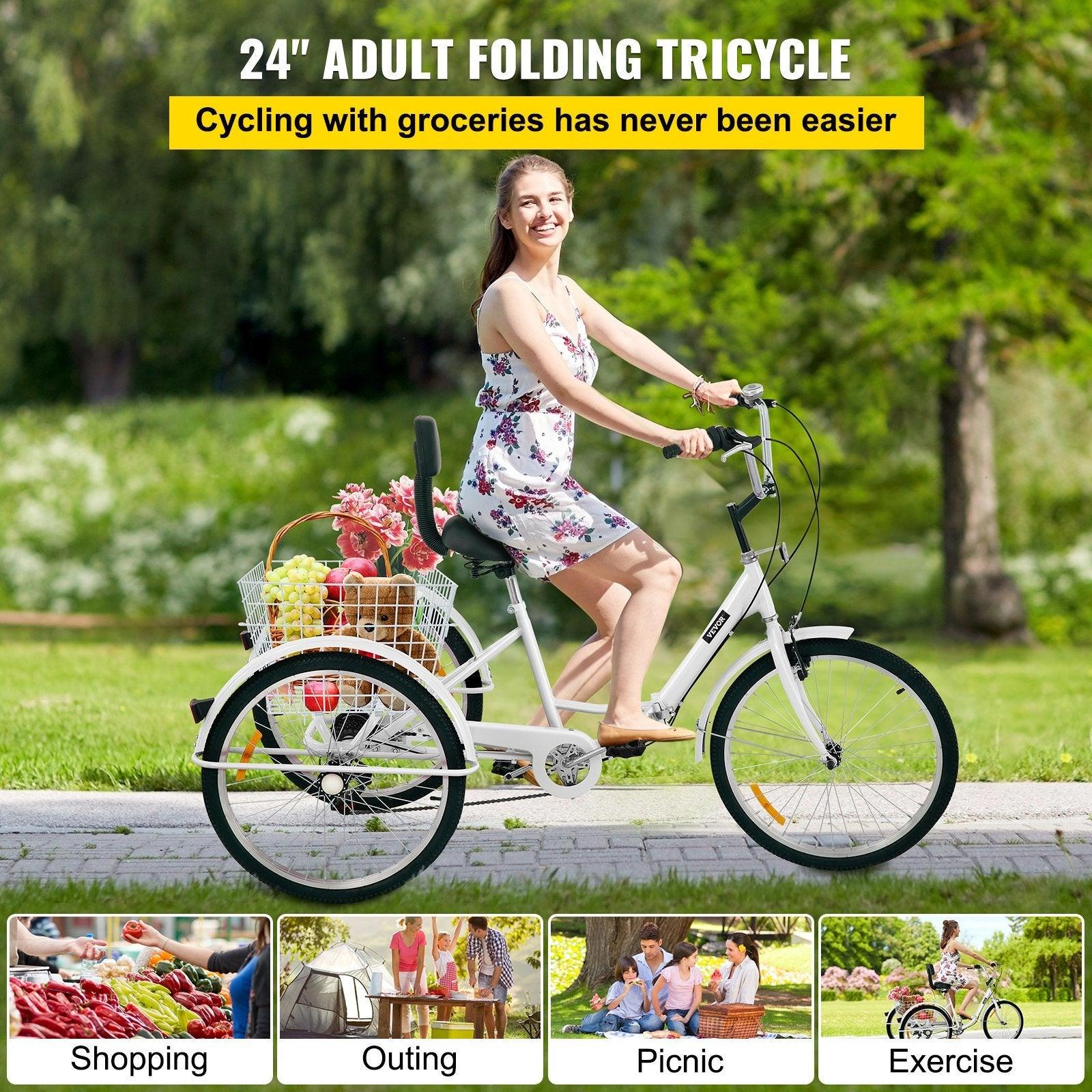 VEVOR 26'' 7-Speed Foldable Adult Tricycle