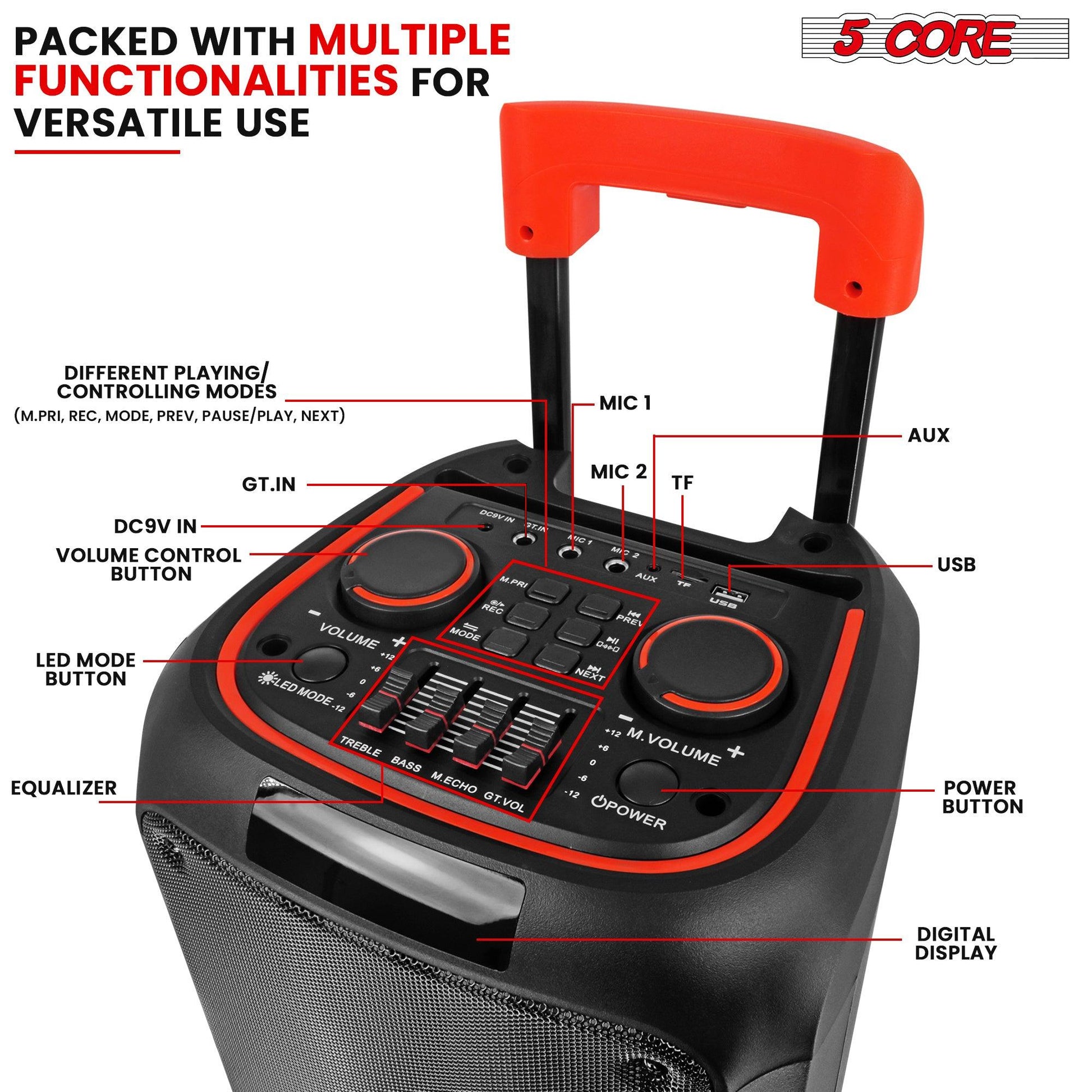 5 Core karaoke machine with 3-way 8" bluetooth speaker