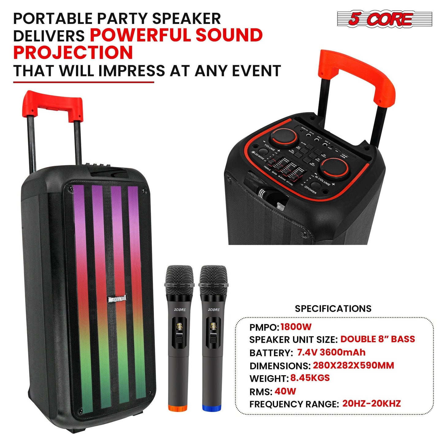 5 Core karaoke machine with 3-way 8" bluetooth speaker