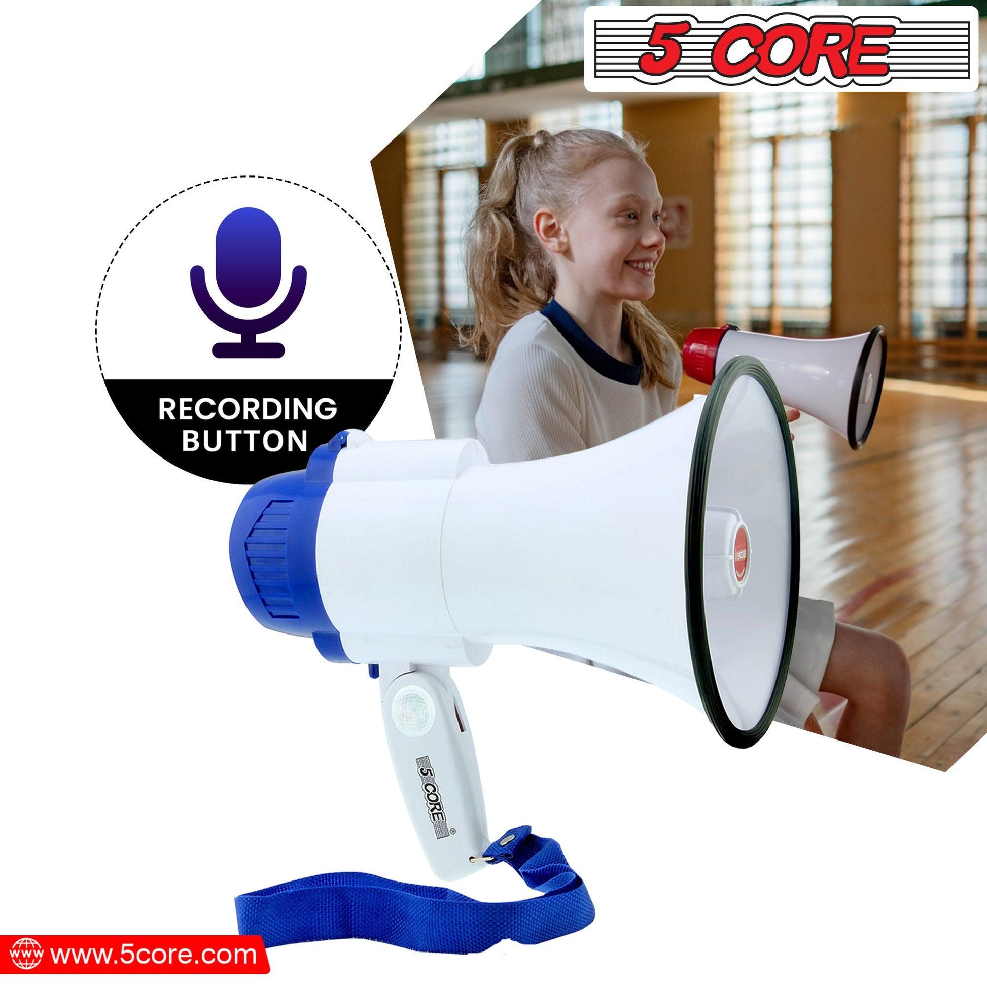 5 Core Cheer Megaphone Bullhorn with Siren & Voice Recording 8R