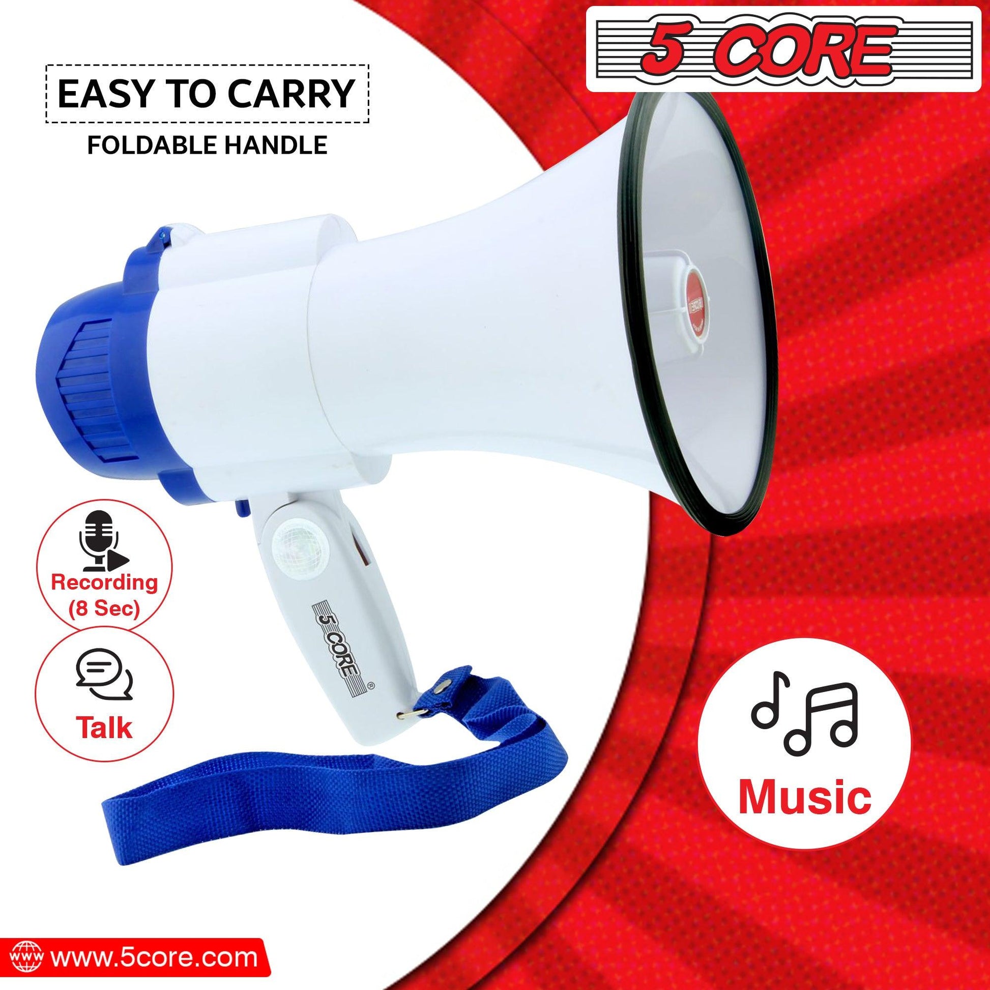 5 Core Cheer Megaphone Bullhorn with Siren & Voice Recording 8R