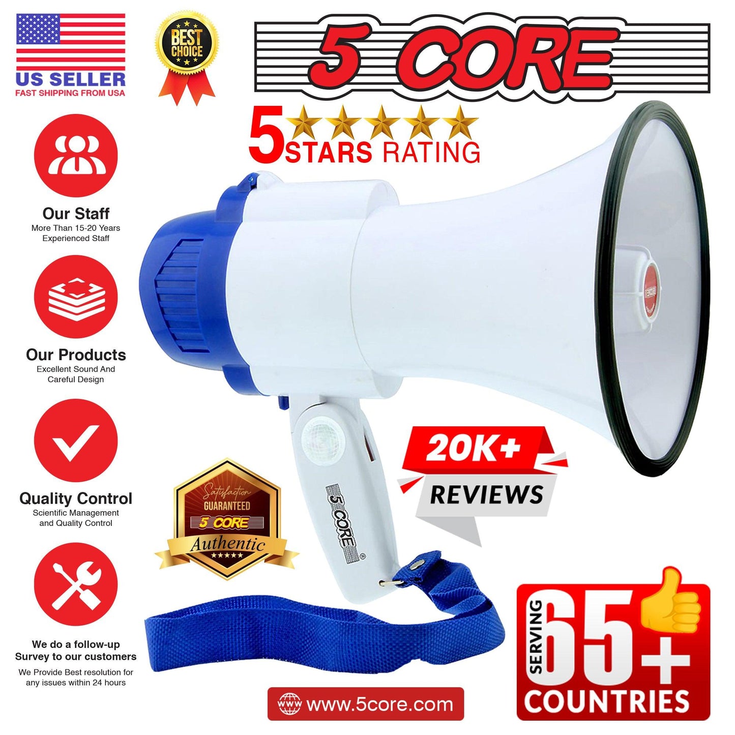 5 Core Cheer Megaphone Bullhorn with Siren & Voice Recording 8R