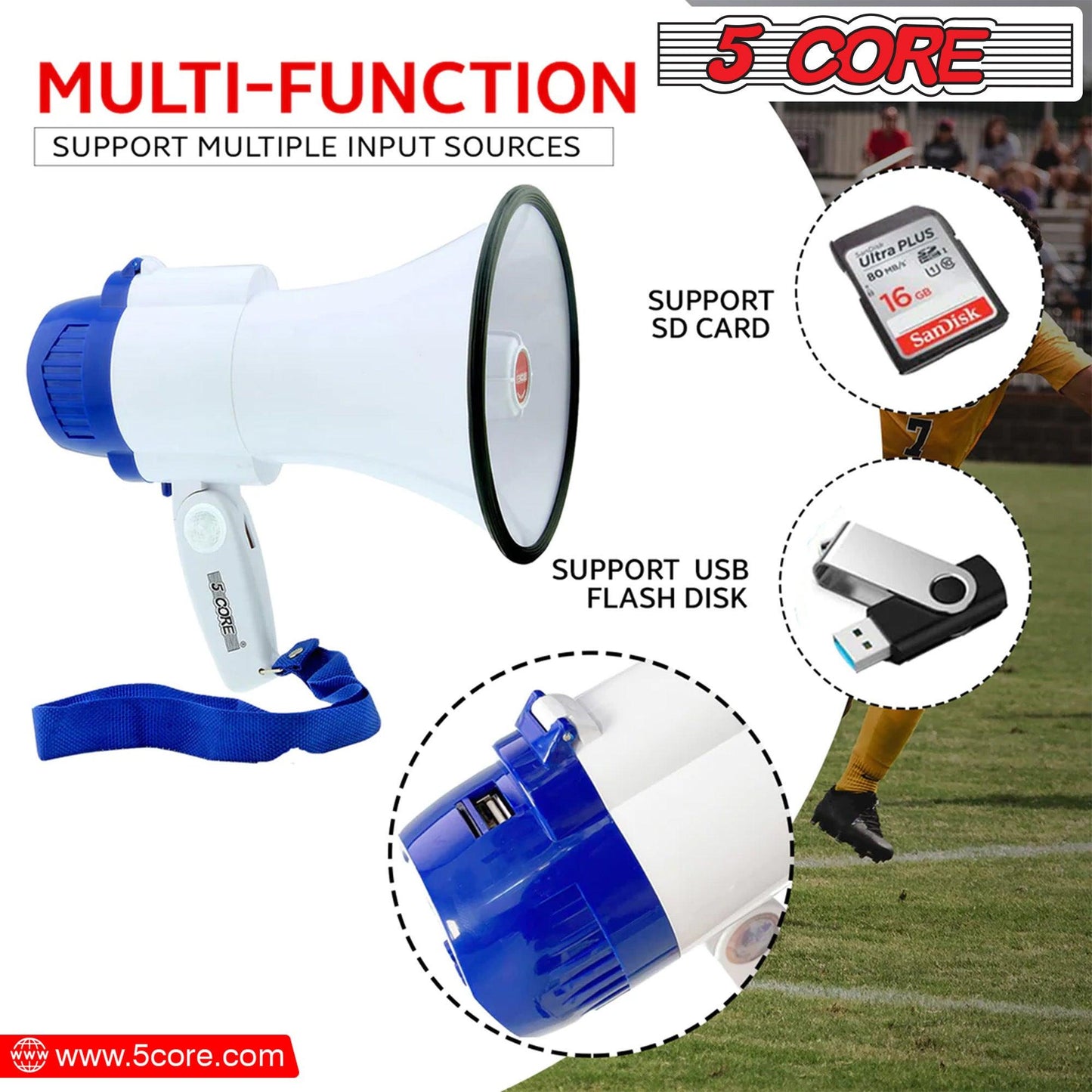 5 Core Cheer Megaphone Bullhorn with Siren & Voice Recording 8R