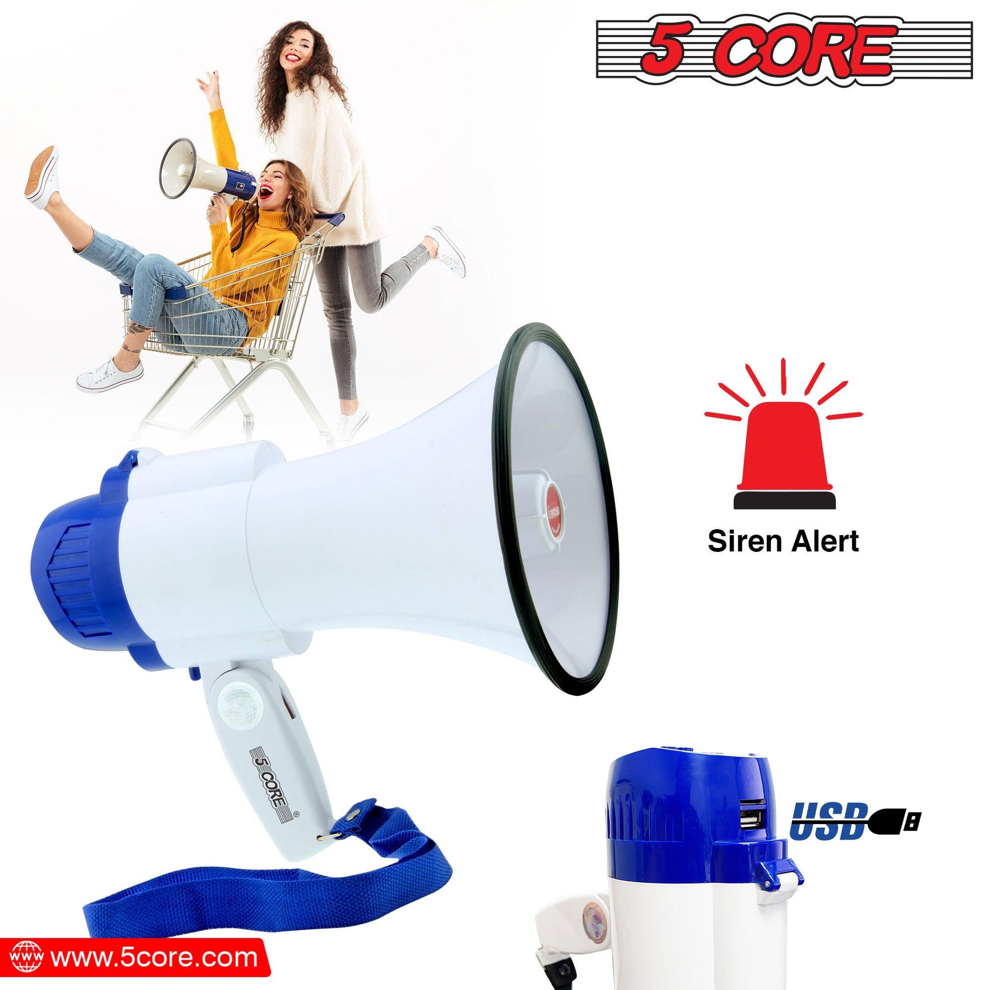 5 Core Cheer Megaphone Bullhorn with Siren & Voice Recording 8R