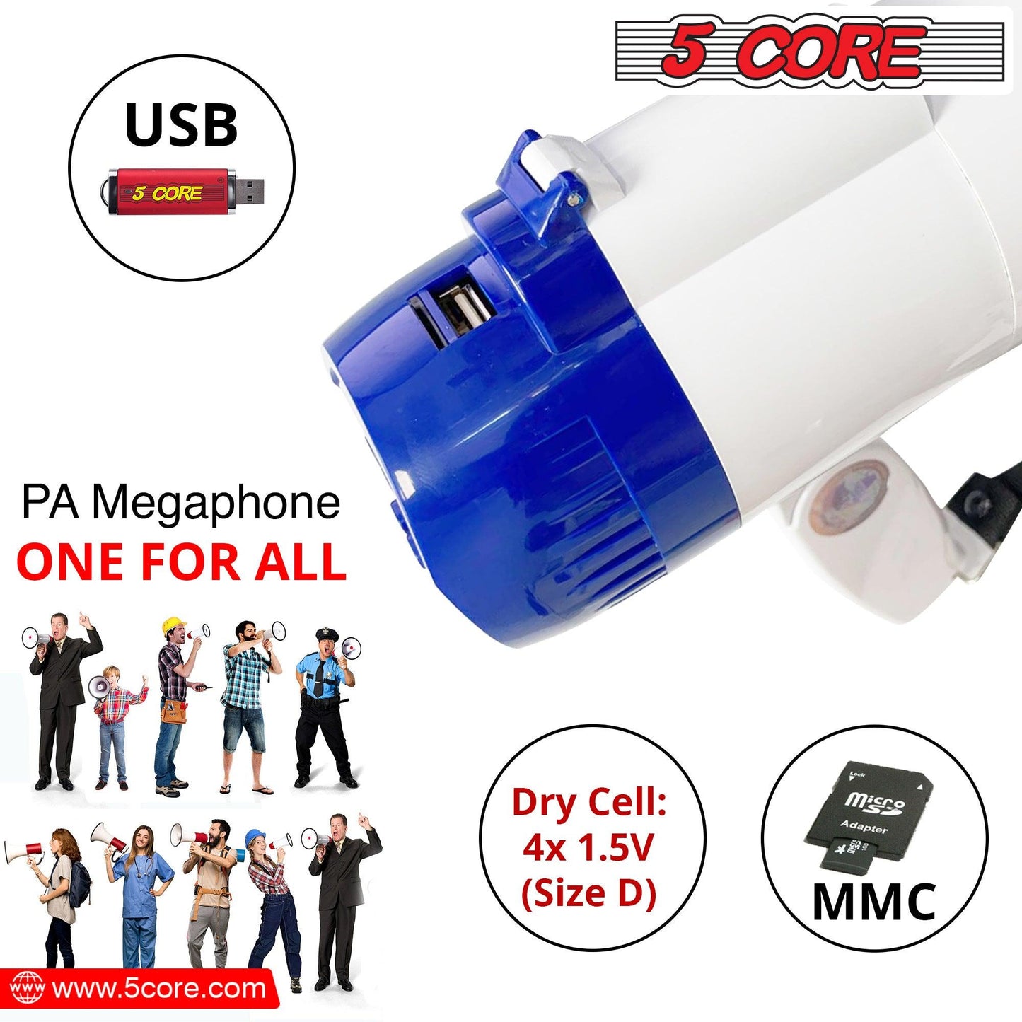 5 Core Cheer Megaphone Bullhorn with Siren & Voice Recording 8R