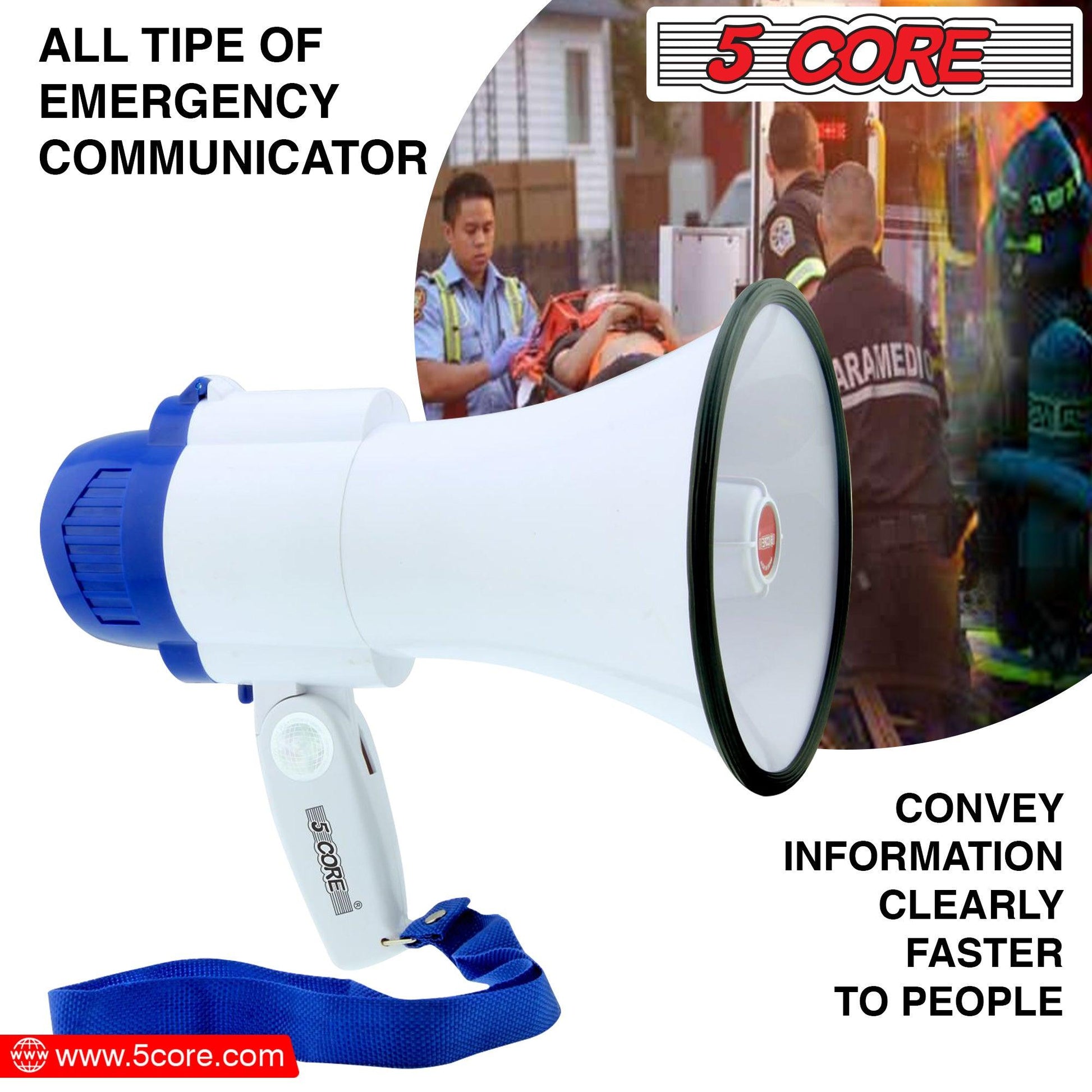 5 Core Cheer Megaphone Bullhorn with Siren & Voice Recording 8R