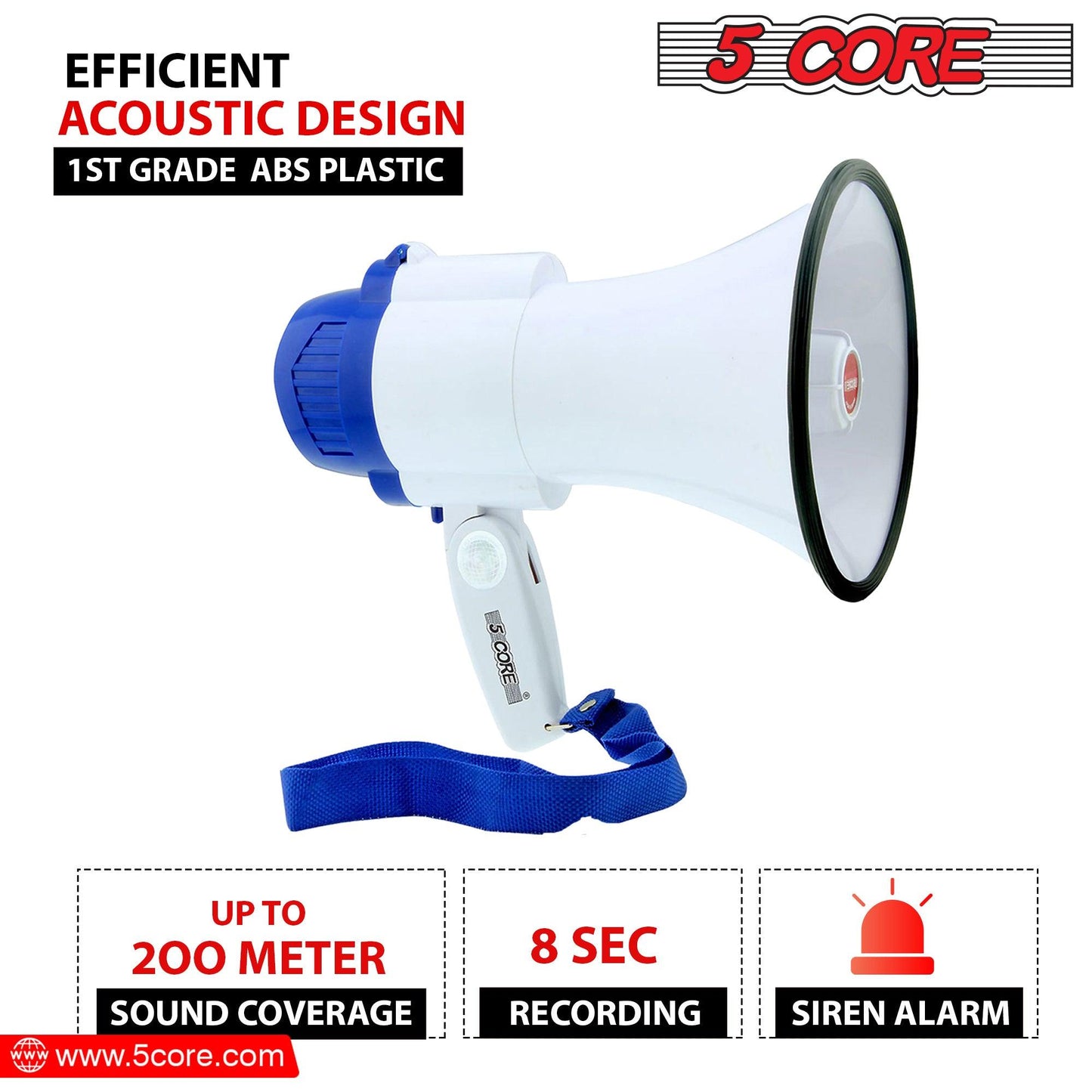 5 Core Cheer Megaphone Bullhorn with Siren & Voice Recording 8R